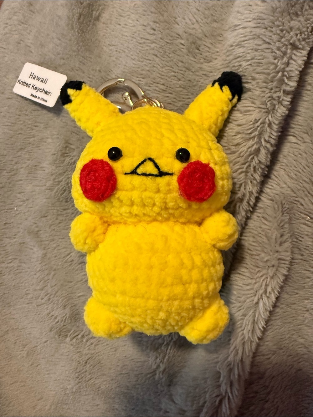 Yellow Pikachu-Style Plush Keychain - Knitted Kids Toy